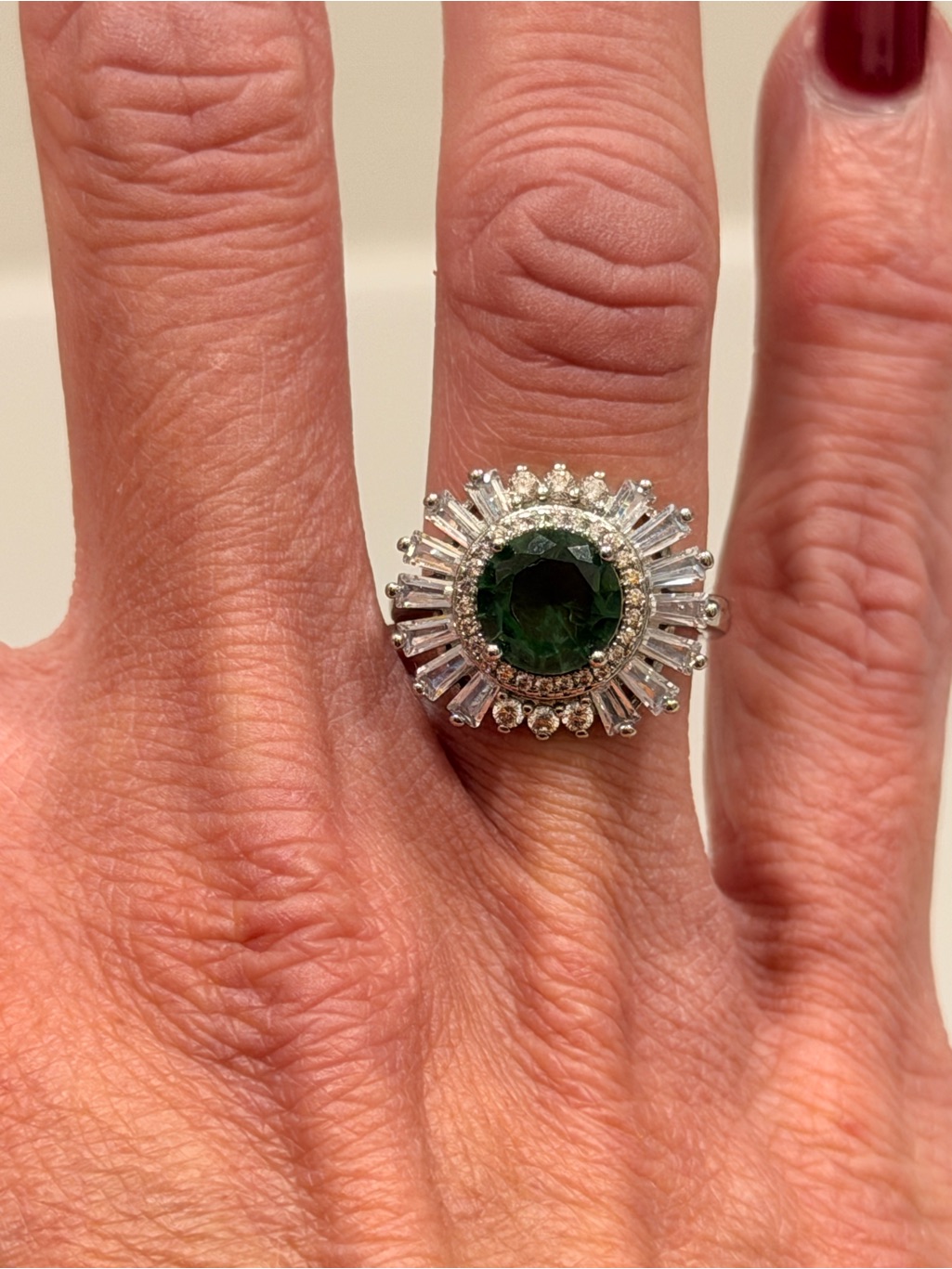 Bomb Party Nwot! Green Crystal Halo Statement Ring In Silver-Tone